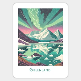 Vintage Retro Travel - Enchanted Greenland Aurora Sticker